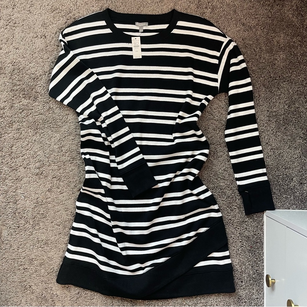 Talbots Striped Sweater Dress Black White PM Petite NWT